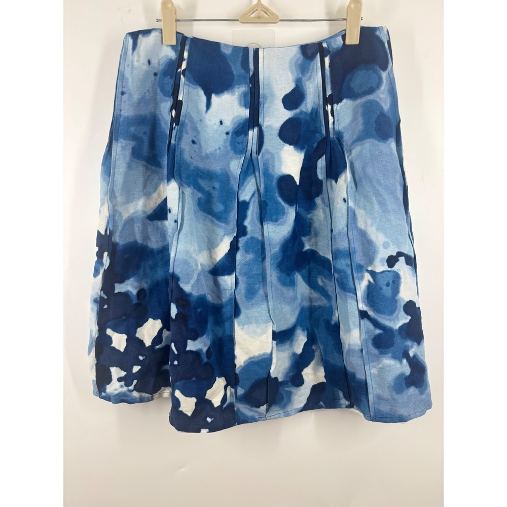 Calvin Klein Womens Blue White Watercolor Abstract Linen Blend A-Line Skirt‎ 6